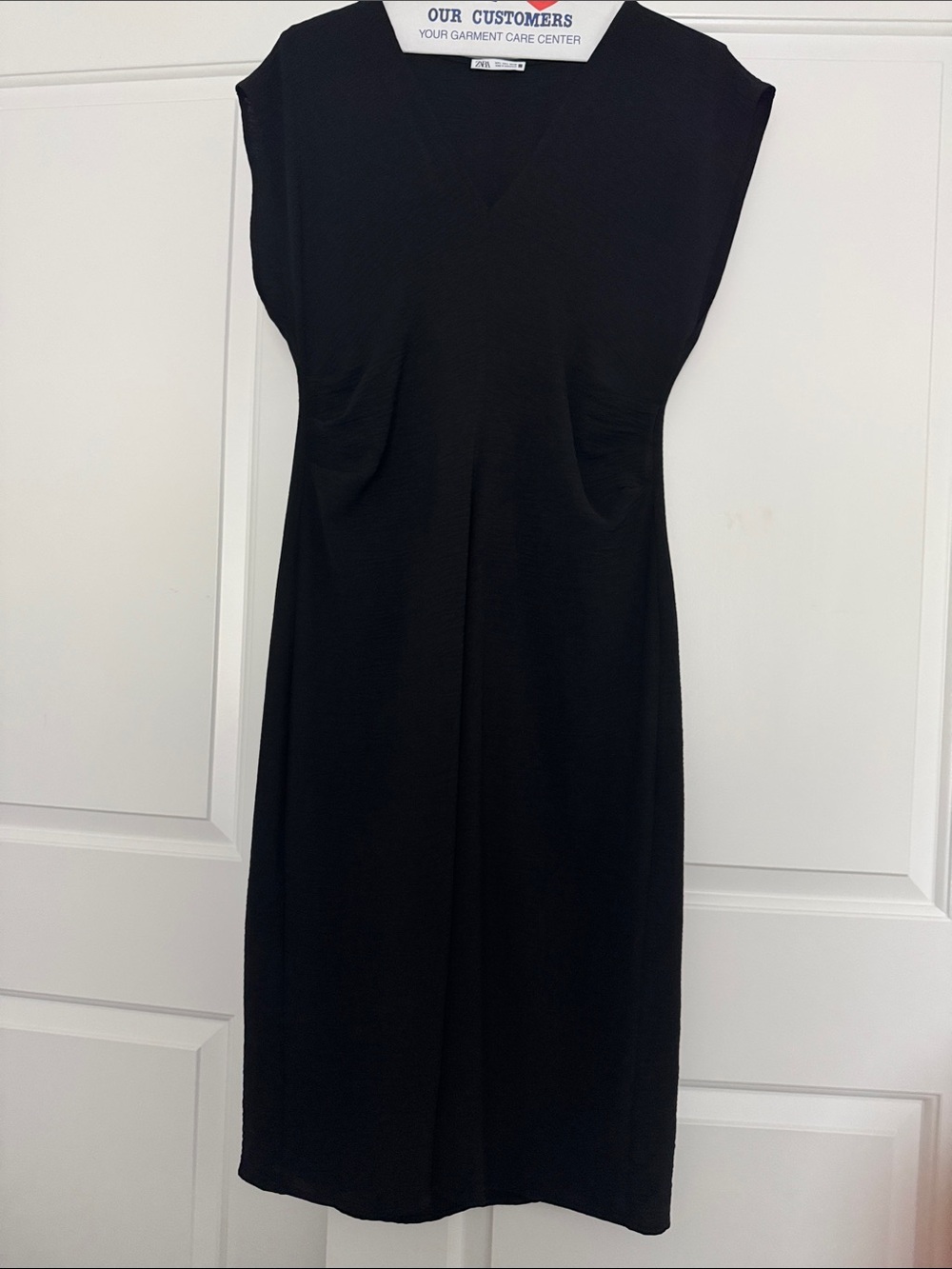 Zara Black V-Neck Cap Sleeve Midi Dress